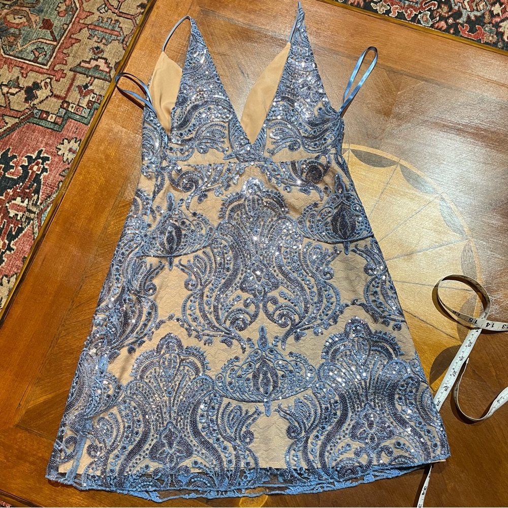 Free People Night Shimmers Pale Blue Beaded Mini Dress Size 6